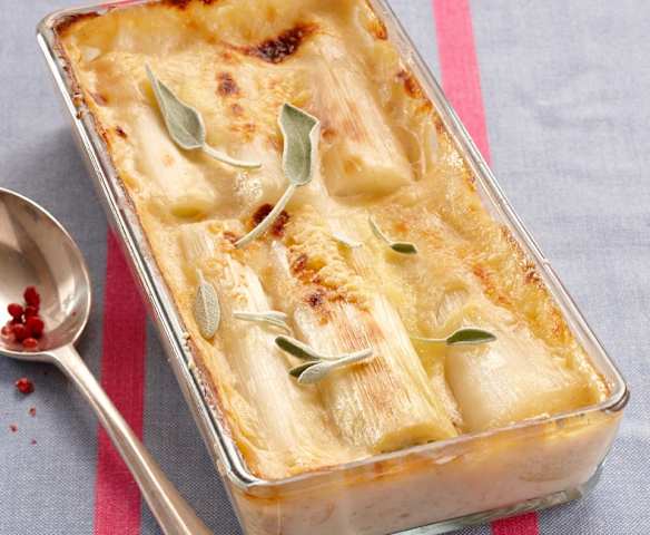 Puerros gratinados con bechamel de soja