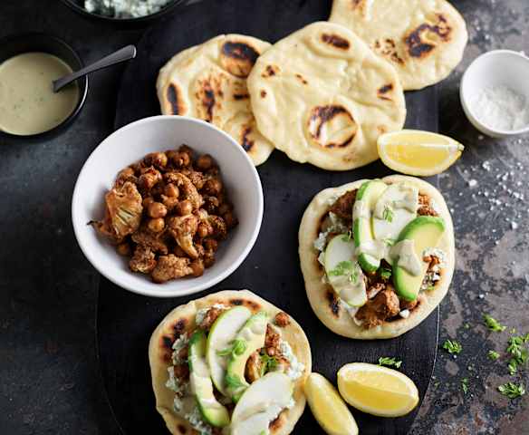 Naan Breads with Cauliflower, Feta and Matcha Tahini Naan Breads with Cauliflower, Feta and Matcha Tahini