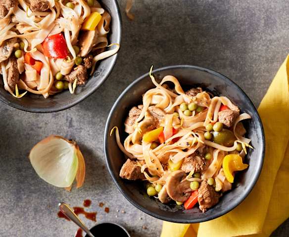 Rindfleisch süß-sauer mit Reisnudeln