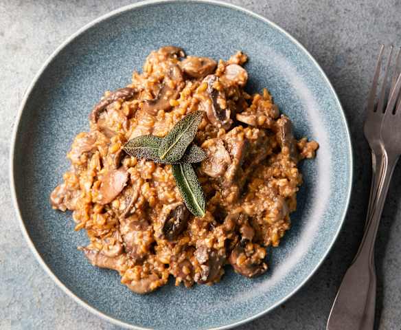Freekeh Risotto with Mixed Mushrooms and Sage