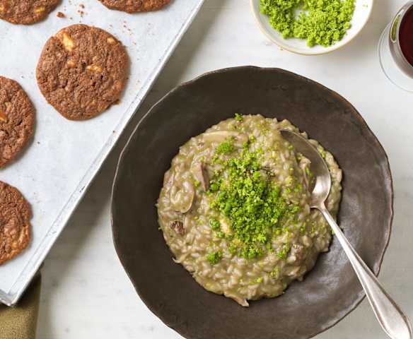 Menü: Rotwein-Pilz-Risotto; Schokoladen Cookies