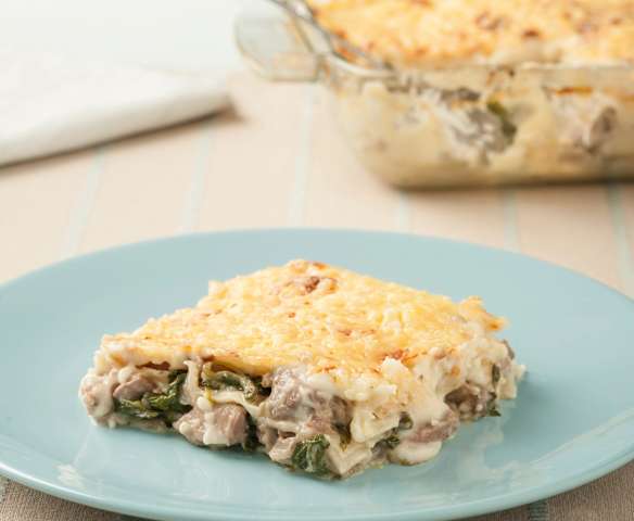 Lasaña de cordero y espinacas