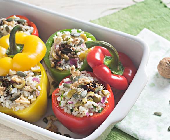Pimientos rellenos de arroz integral