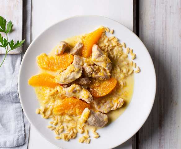 Aiguillettes de dinde au blé et sauce crémeuse à l'orange