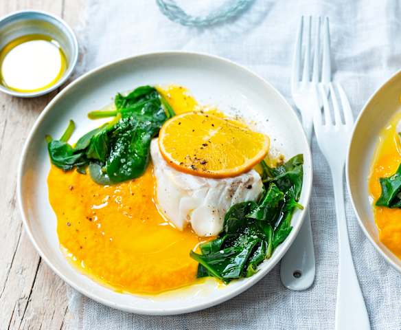 Cabillaud à l'orange, mousseline de carottes