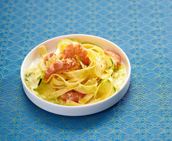 Pâtes sauce courgette et gambas au citron
