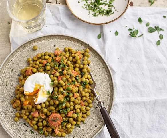 Ervilhas com ovos escalfados na Bimby Friend