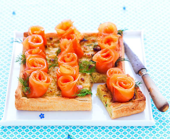 Tarte fondue de poireau-fleurs de saumon
