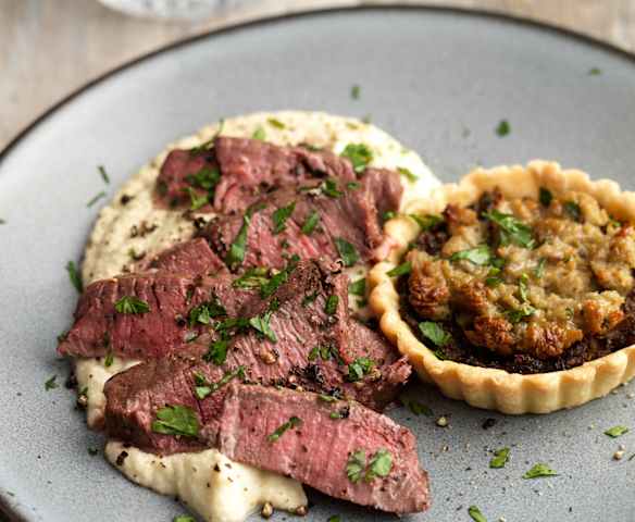 Fillet of Beef, Mushroom and Stilton Rarebit Tarts with Celeriac Purée
