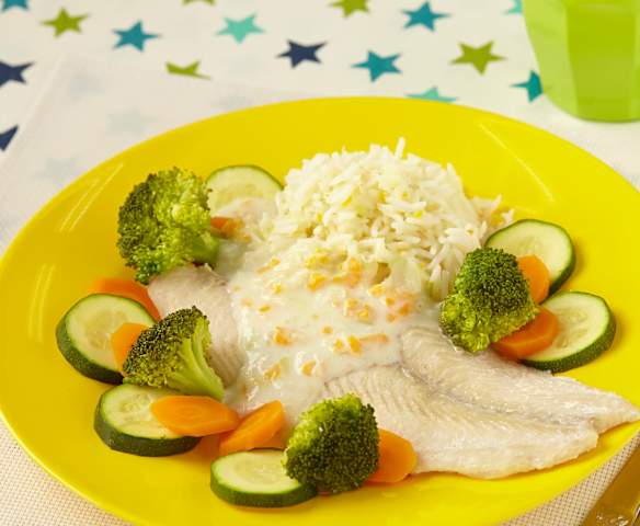 Treska se zeleninou a rýží vařená v páře