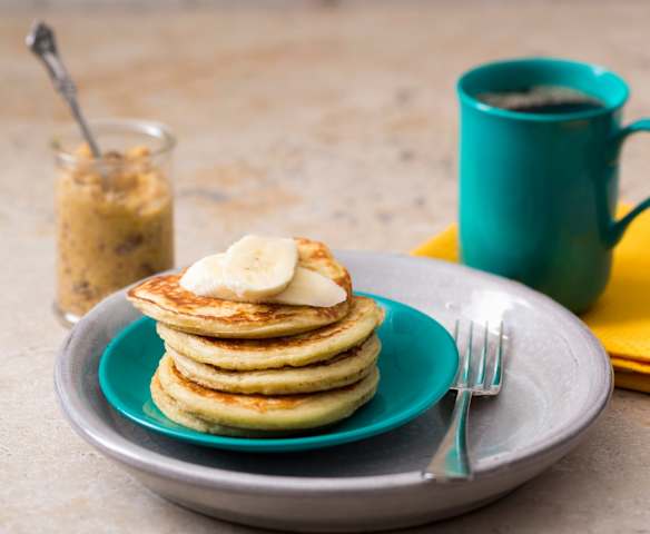 Ricotta and banana pancakes with honeycomb butter