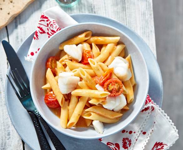 Pasta mit Tomatenbutter und Kabeljau