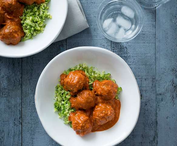 Indian kofta curry with broccoli rice