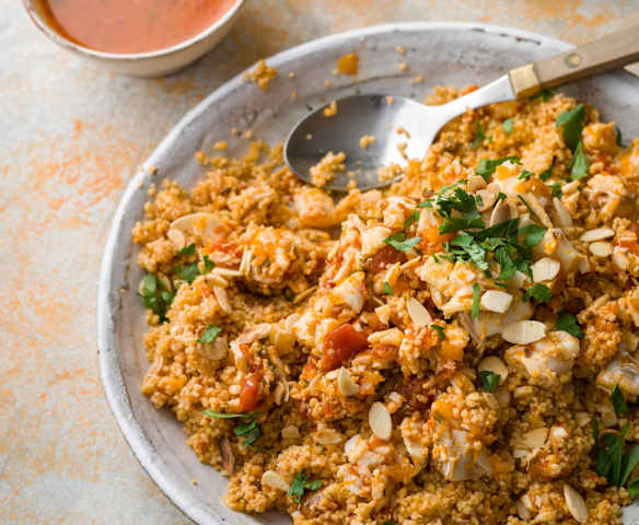 Trapanese Couscous with Fish, Tomatoes and Almonds - Couscous alla trapanese con pesce, pomodori e mandorle