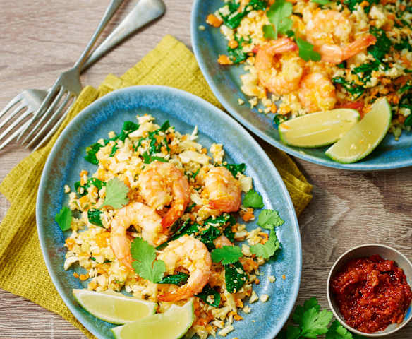 Semoule de chou-fleur aux crevettes