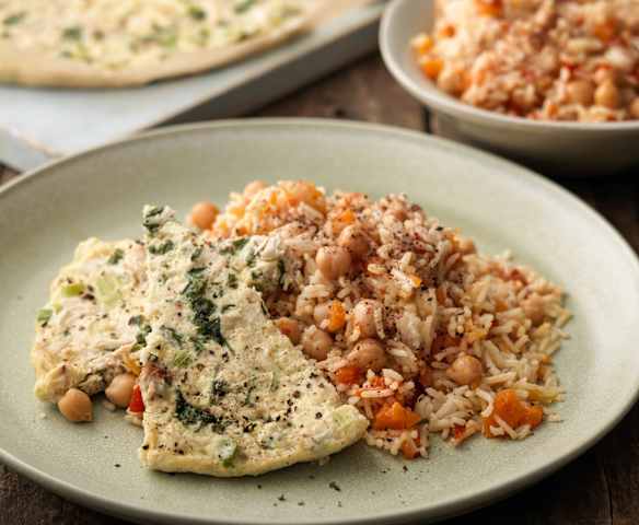 Steamed Chicken Frittata with Vegetable Rice