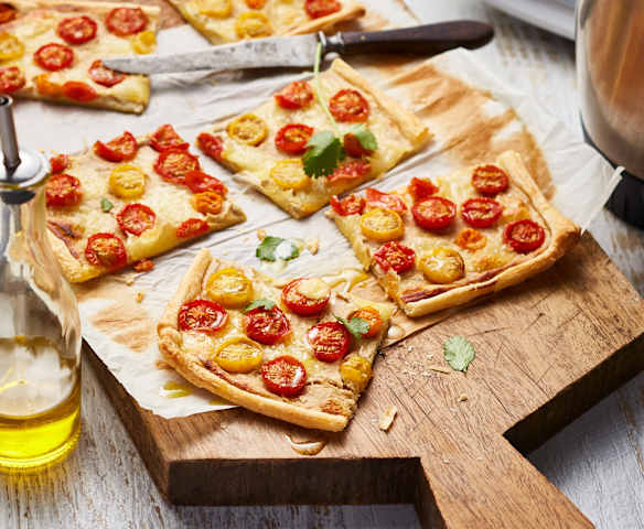 Tarte fine tomates cerise, mozzarella et thon