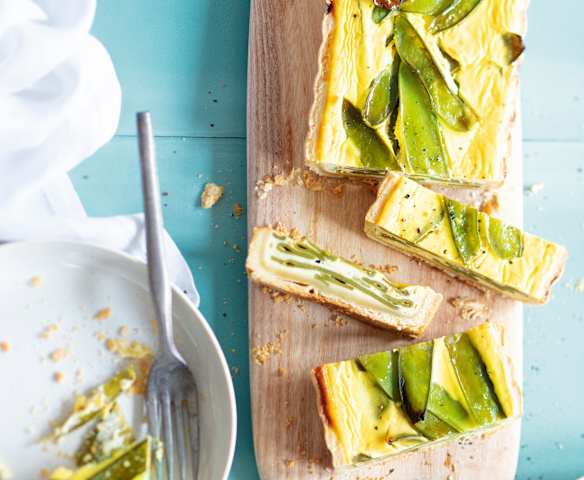 Quiche ricotta et pois gourmands à l'orange