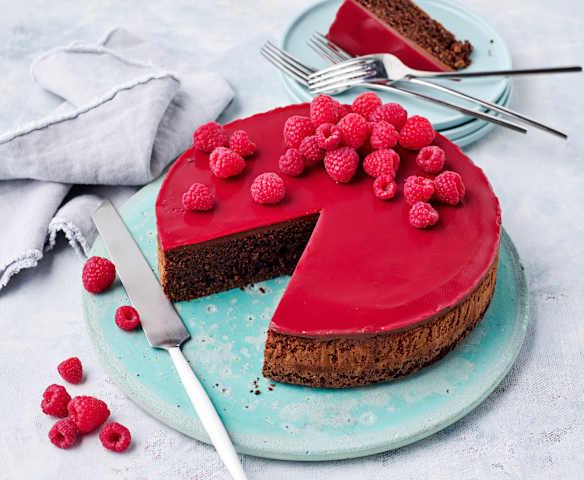 Torta caprese with raspberry jelly