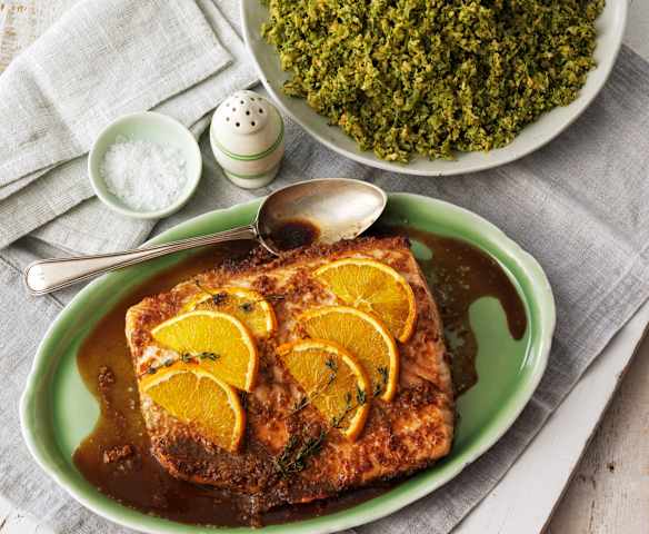 Saumon à l'orange et 'couscous' de brocoli