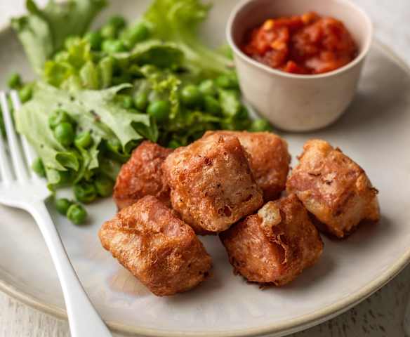 Spam Fritters with Tomato Sauce