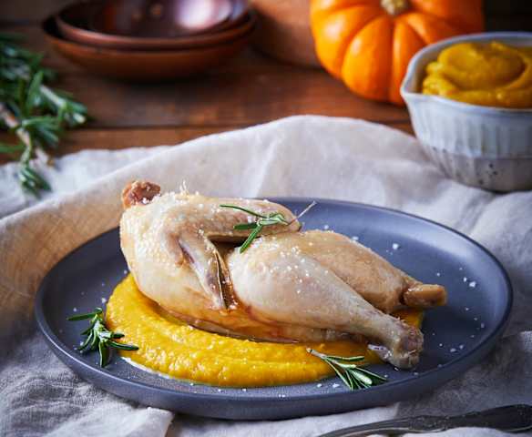 Pollito de leche y puré de camote con calabaza, al Vacío TM6