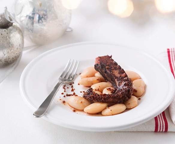 Pulpo con fabes y chorizo al vacío