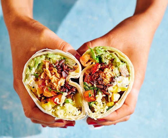 Chicken and refried bean burrito