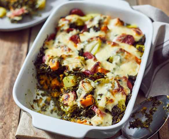 Grünkohl-Kabanossi-Gratin