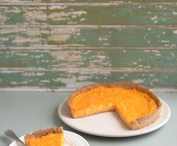 Tarta integral de calabaza, choclo y queso