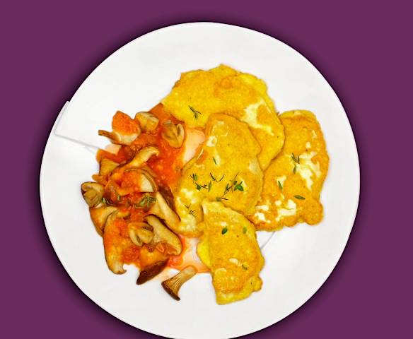 Sellerie-Schnitzel mit Pilz-Tomaten-Sugo