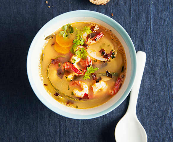 Bouillon de crevettes aux algues