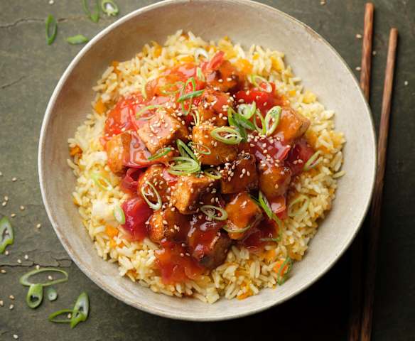 Sweet and Sour Tofu with Un-fried Rice Sweet and Sour Tofu with Un-fried Rice