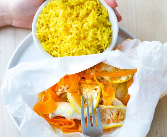 Poulet au citron, fenouil et riz épicé Poulet au citron, fenouil et riz épicé