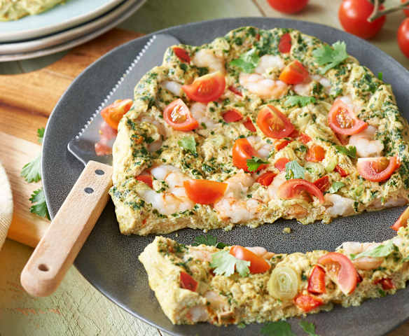 Tortilla con gambas y verdura al vapor Tortilla con gambas y verdura al vapor