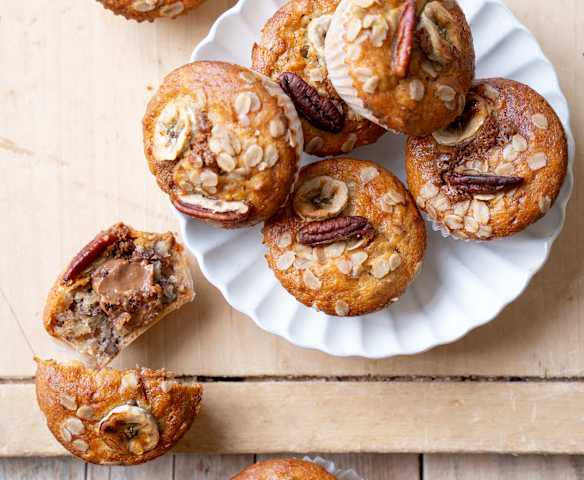 Muffins à la banane, cœur de pâte à tartiner