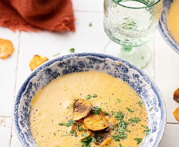 Crema de batata con chips Crema de batata con chips