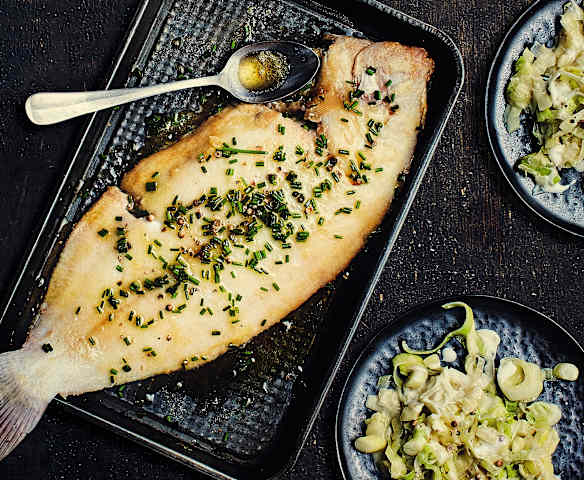 Limande-sole meunière et fondue de poireaux