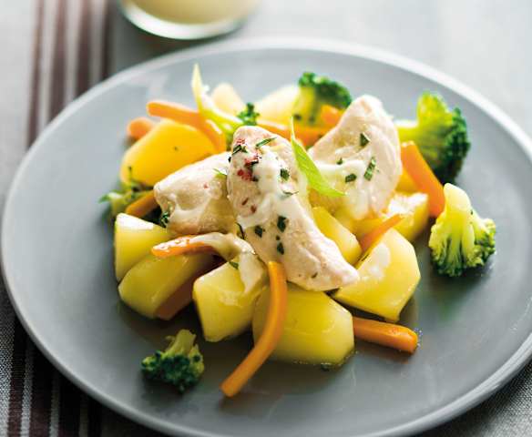 Filets de poulet marinés huile d'olive-citron vert-basilic