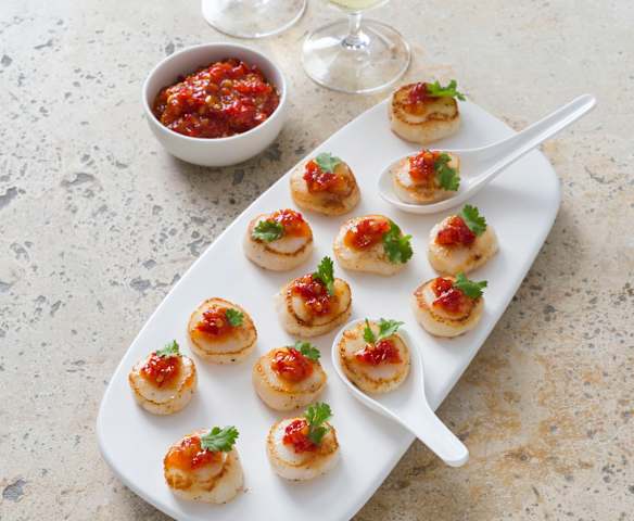 Grilled scallops with chilli jam