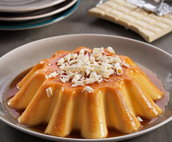 Flan de chocolate blanco