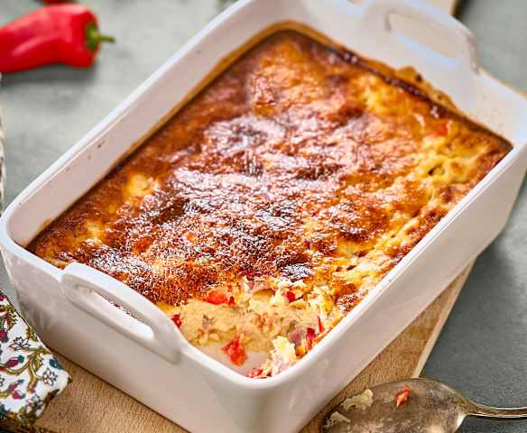 Clafoutis de poivron rouge et jambon fumé