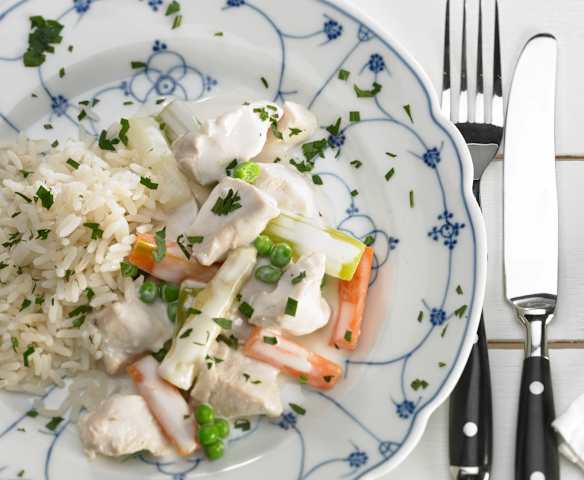 Kuřecí frikasé s chřestem