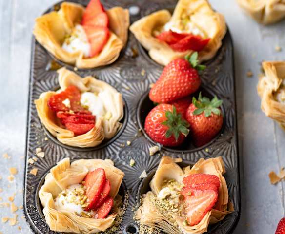 Tartelettes filo aux fraises et au fromage de chèvre Tartelettes filo aux fraises et au fromage de chèvre