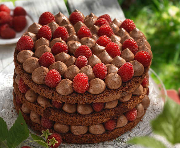 Naked Cake mit Himbeeren und Ganache