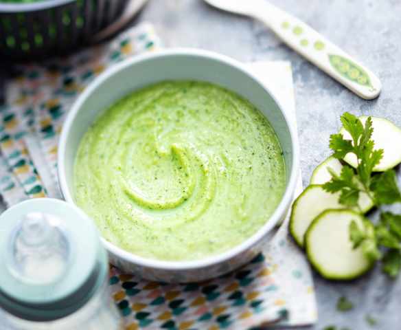 Broccoli, Pea, Courgette and Coriander Purée
