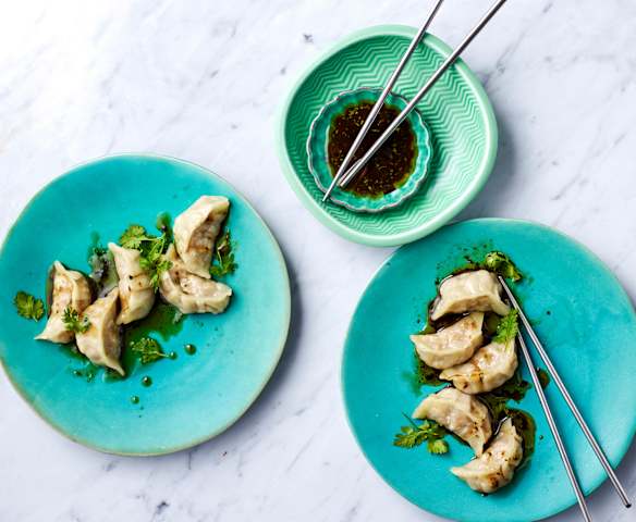 Prawn dumplings with dipping sauce (Brendan Pang)