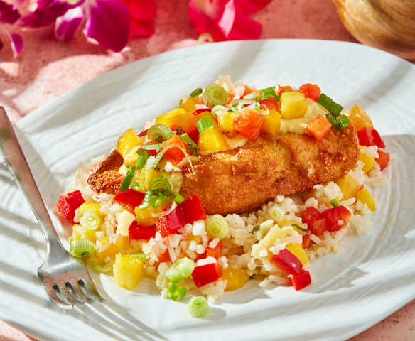 Macadamia Chicken Over Tropical Fruit Paella