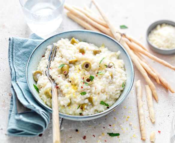Risotto parmesan, olive et zeste de citron