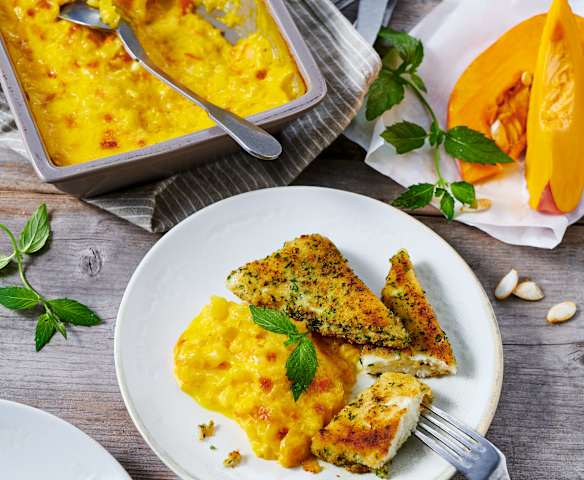 Kürbis-Kartoffel-Gratin mit Kräuterhalloumi